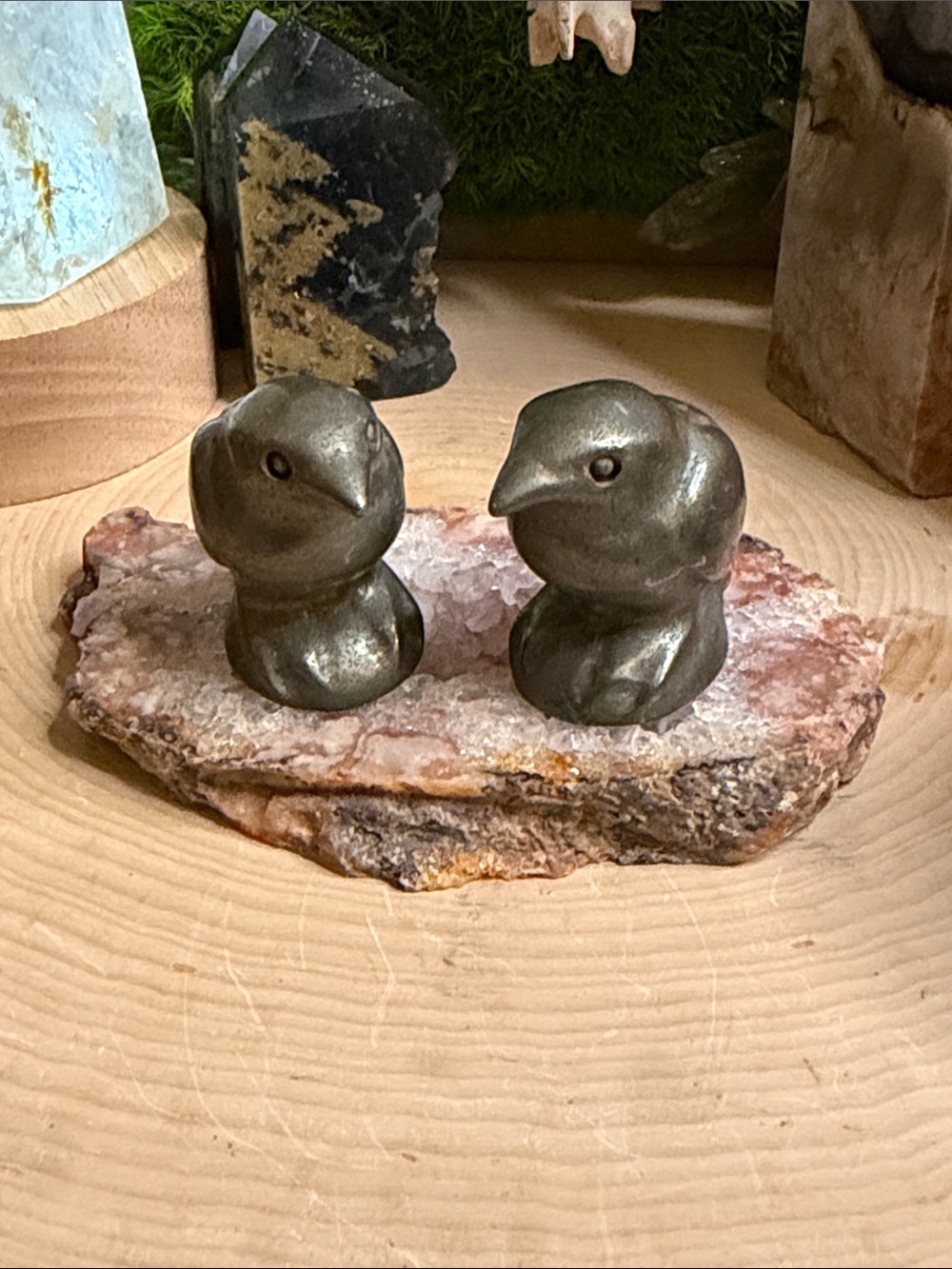 Pyrite Crow Carving